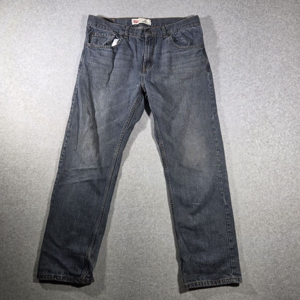 Levis 505 Boys 16 Husky Regular Straight Jeans 34x28 Dark Wash Distressed Short